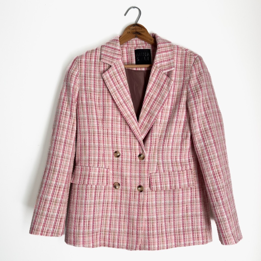 Mina Self Pink Plaid Blazer Medium Double Breasted Business Casual